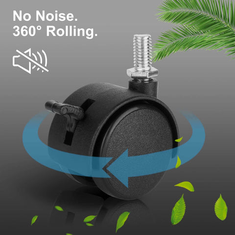 4 Pack 1.5" Swivel Stem Caster Wheels - Replacement Furniture Casters with Locking Brake, Metric M8 Threaded Stem, for Table, Drawer, Plant Shelf, Metal Rack, Laundry Basket