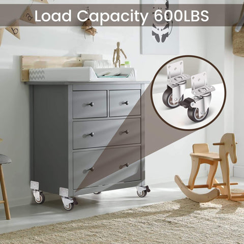 Side Mount Casters 2" - L-Shaped Rubber Swivel Casters Set of 4, Ball Bearing 360° Plate Wheels, 600 lbs Capacity for Furniture, Baby Bed, Kitchen Cabinet & Tables
