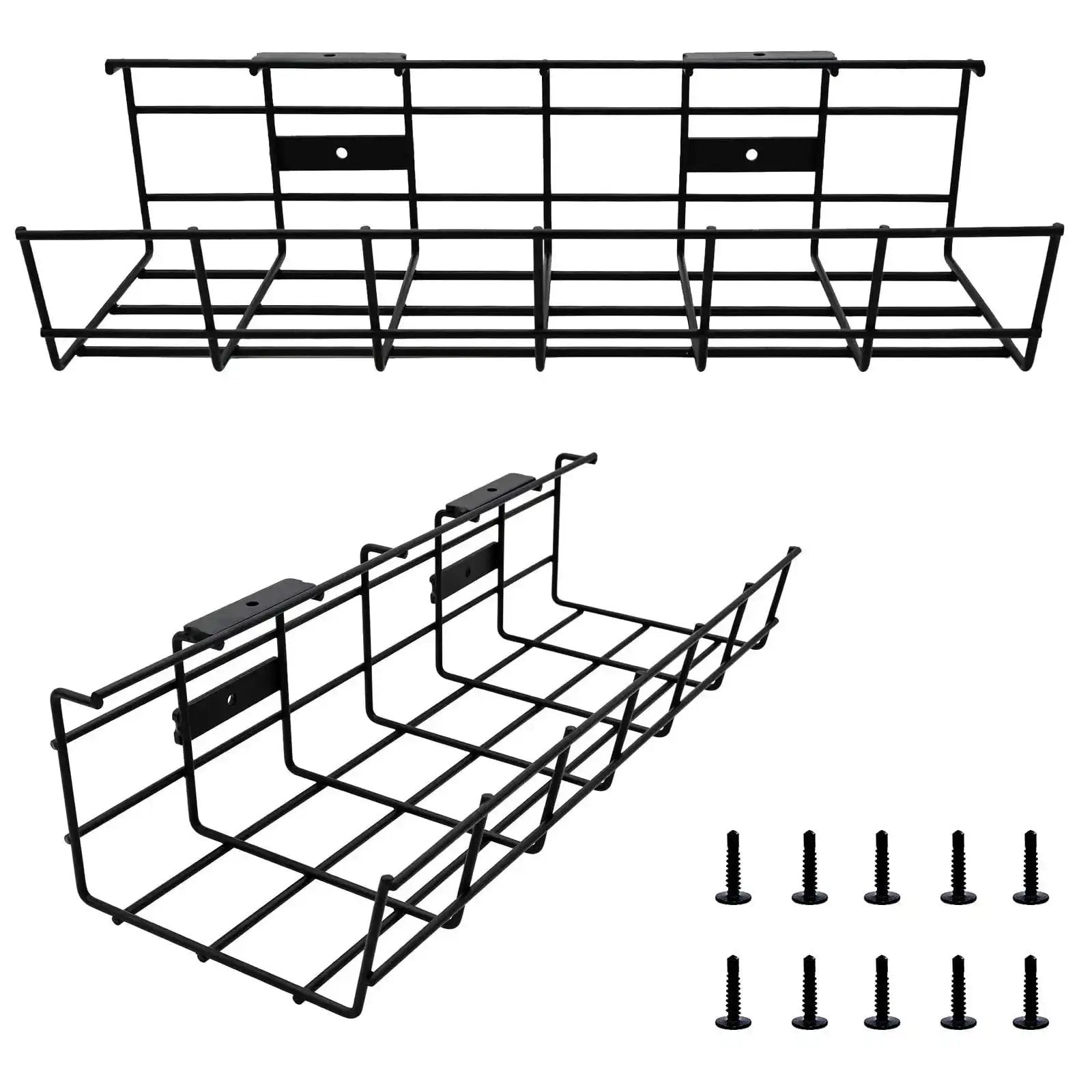 Under Desk Cable Management Tray 2 Pack Heavy Duty Met...