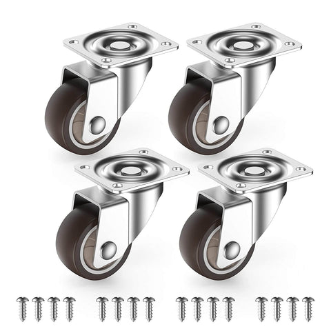 1" Small Caster Wheels for Furniture - Low Profile Casters Set of 4, Total Capacity 90 lbs, Perfect for Nightstand, Side Table, and Small Projects (No Brake)