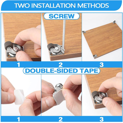 8 Pcs Small Caster Wheels - 1/2" Mini Low Profile Swivel Casters, Self-Adhesive Plate Rollers for Furniture, Kitchen Appliances, Planters, Trays & Light-Duty Projects