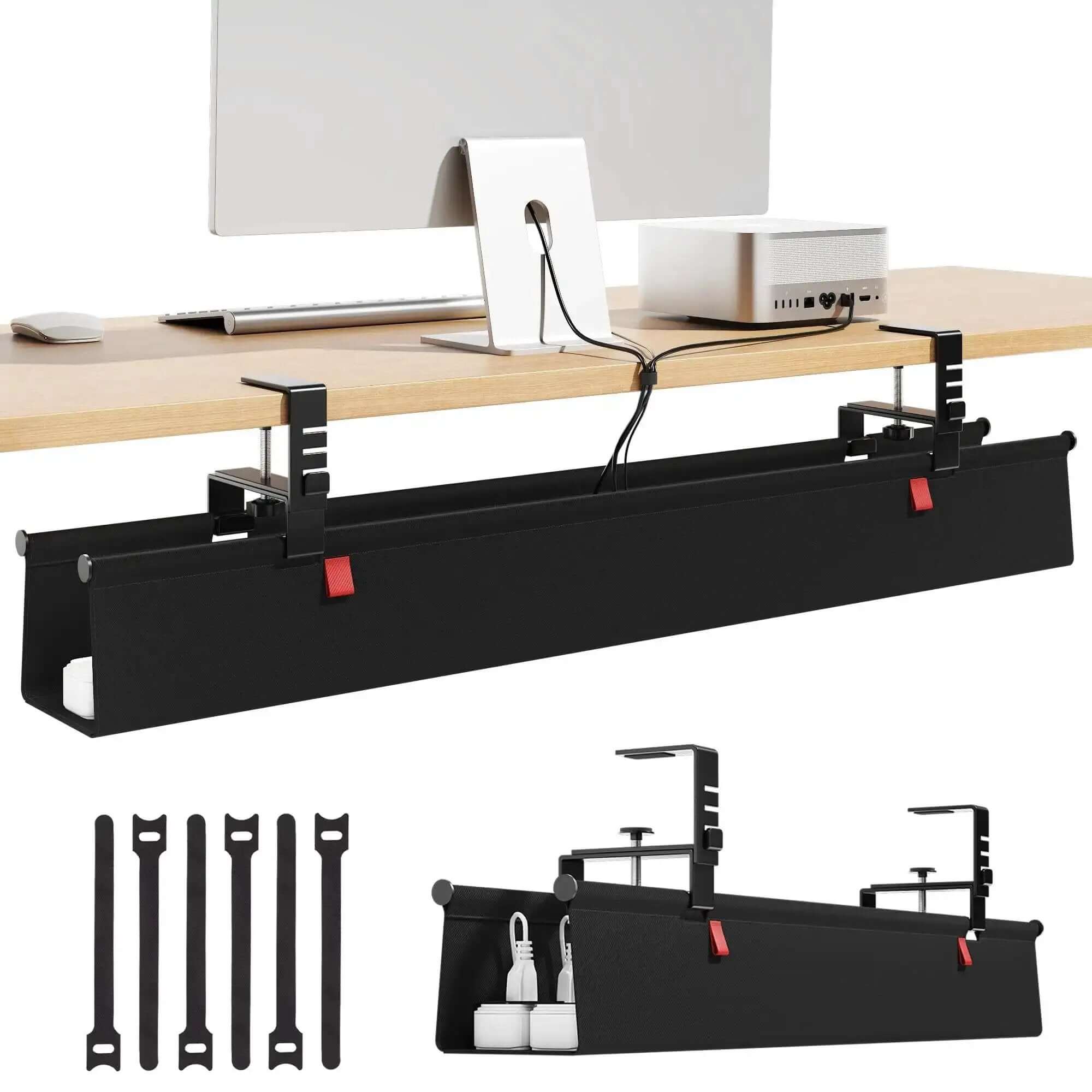 No Drill Under Desk Cable Management Tray With Clamp F...