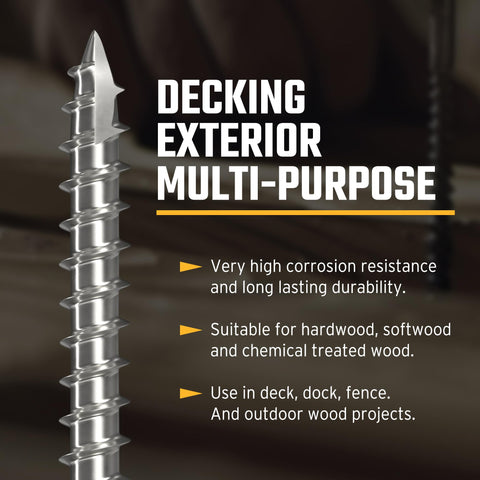 #10 x 3-1/2 Stainless Steel Deck Screws, 304 Grade, 300 PCS with T25 Star Drive Bit - Ideal for Outdoor Wood Projects, Fences, Benches, Picnic Tables, and Decks, Bulk Box