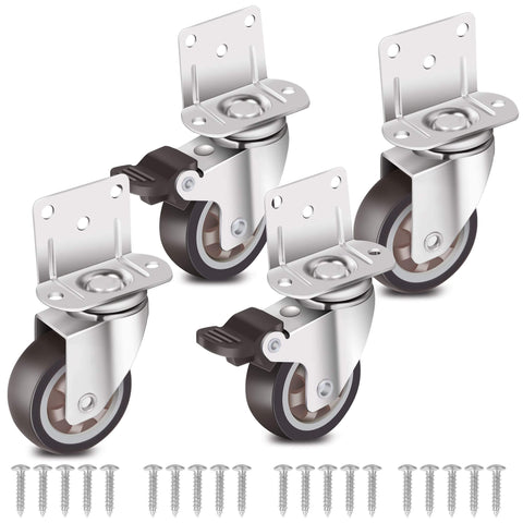 Side Mount Casters 2" - L-Shaped Rubber Swivel Casters Set of 4, Ball Bearing 360° Plate Wheels, 600 lbs Capacity for Furniture, Baby Bed, Kitchen Cabinet & Tables