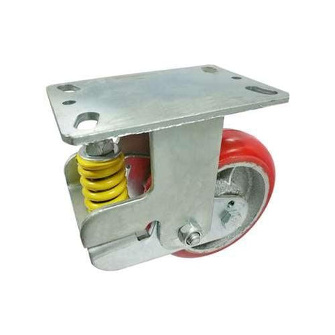 8" spring loaded Caster Wheel 772 Lbs Fixed PU - Cast iron core Top Plate