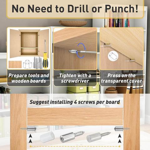 100-Pack Self Tapping Screws Cabinet Laminate Shelf Pegs Non-Slip Pins for Bookcases, Wardrobes, Kitchen Cabinets Cross Screw Fixed Design