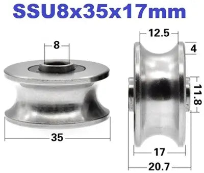 8mm Bore Bearing - 35mm 440C Stainless Steel Pulley U-Groove Track Roller Bearing 8x35x17mm