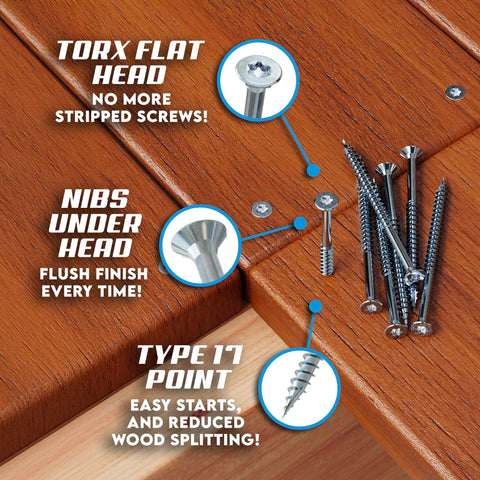 #10 x 3 Inch Stainless Steel Deck Screws 304 Grade, 350 Pack with Flat Head T25 Star Torx Drive by Eagle Claw Fasteners - Corrosion & Rust Resistant, Includes Driver Bit