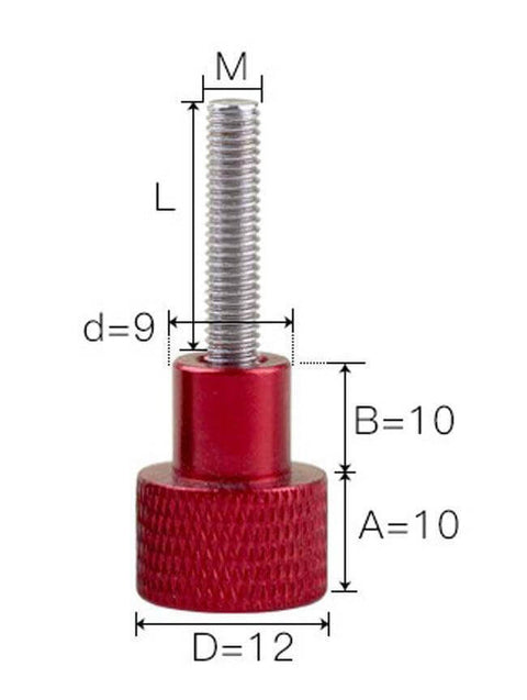 M5 Red Aluminum Knurled Head Stainless Steel Thumb Screws 37mm Long