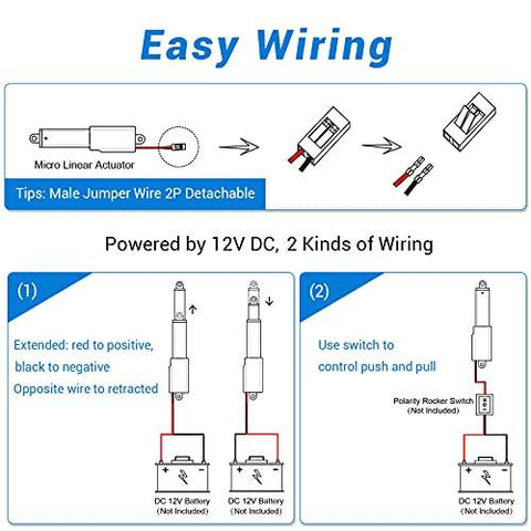 Electric Micro Linear Actuator 12V - 2" Stroke, 64N/14.4lb, Speed 0.6inch/s Mini Waterproof Motion Actuator Small 12 V DC, w/Mounting Brackets, for Sofa Massage Recliner TV Table Cabinet Window Lift - VXB Ball Bearings