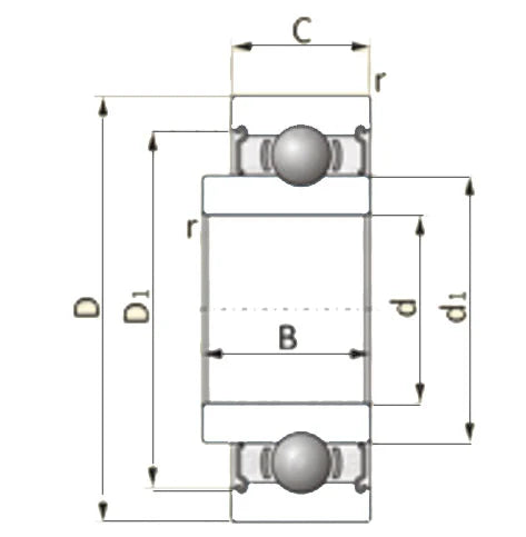 EX6303ZZ Ball Bearing - extended ring on one side 17x47x14/17mm
