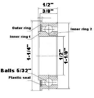 1/2" x 1-1/8" Ball Bearing for Lawn Mower Wheel