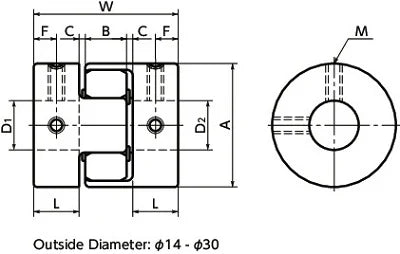 NBK Japan MJC-30CS-BL 5/16 inch to 8mm Jaw-type Flexible Coupling - VXB Ball Bearings