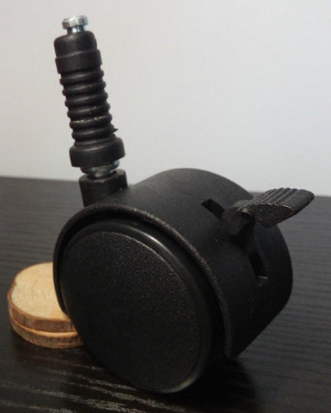 100-Pack Black Plastic 2" Caster Wheel - Brake 12.2mm Dia.Threaded Stem