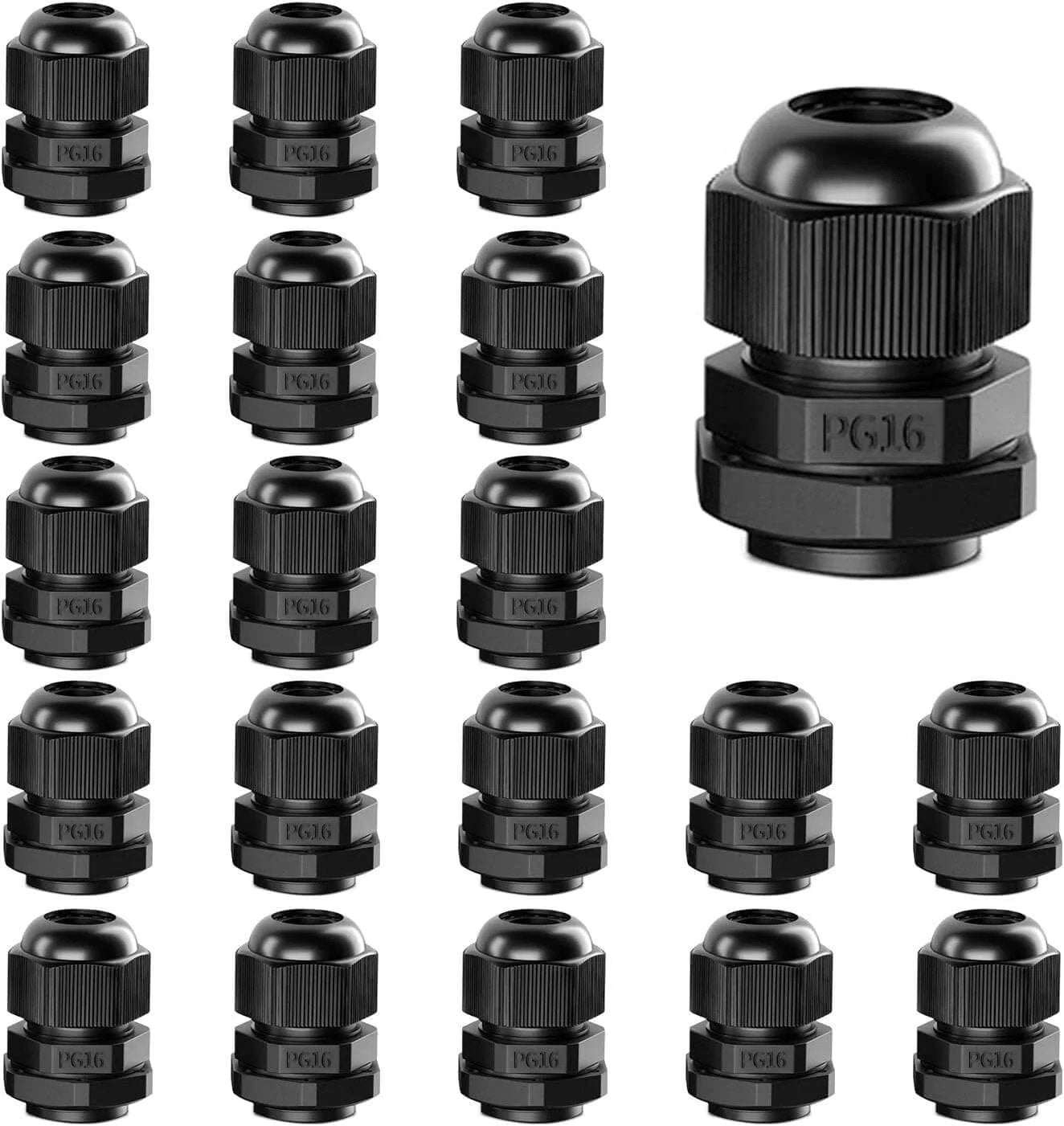 20 Pack PG16 Waterproof Nylon Cable Glands With Gasket