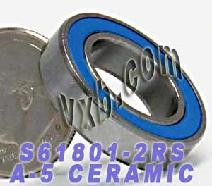 S61801-2RS Ceramic Bearing ABEC-5 Stainless Steel Sealed 12x21x5mm