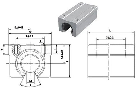 SME20LUU 20mm Open Block Unit Motion Linear Bearing