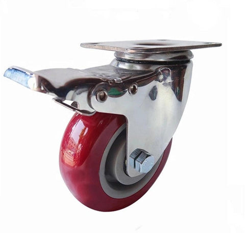 Swivel 3" Inch Stainless Steel Caster PU Wheel with Top Plate and with Brakes - VXB Ball Bearings