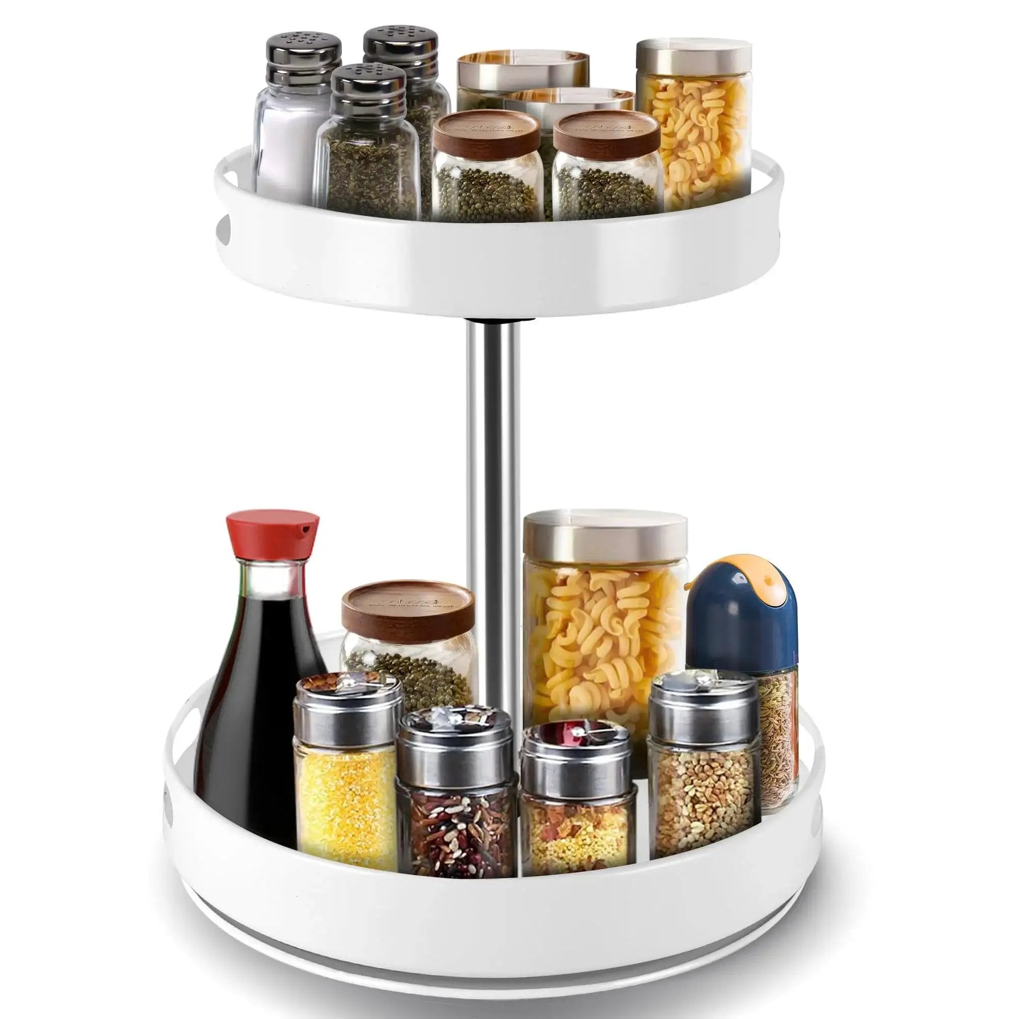 Two Tier Lazy Susan Turntable Spice Rack With Rotating...
