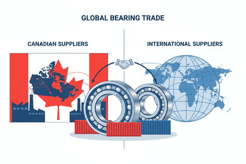 Canadian vs International Bearing Suppliers: A Deep Dive infographic illustrating global bearing trade.