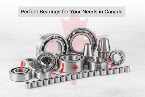 Choosing the Perfect Bearing for Your Needs, various metal bearings displayed with a Canadian background.