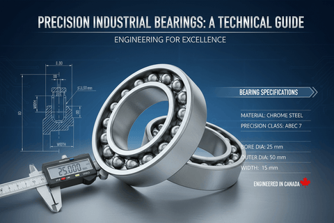 Precision industrial bearings with chrome steel and specifications of diameter and precision class, from Mastering Bearing Specifications: A Practical Guide.