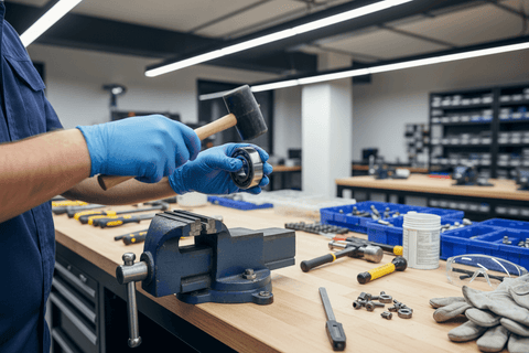 DIY Guide: Safely Replace Your Bearings at Home - Using tools to replace bearings in a workshop.