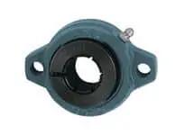 Front view of a 25mm Wide Accu Loc 2 Bolt Flange Bearing Insert With M8 Bolt Size Concentric Collar Cast Iron Housing Ball Bearing