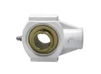 Front view of 25mm Wide Set-Screw Hanger Housing Zinc White Plastic Rod Support for Curtain Rods, Blinds and Track Systems