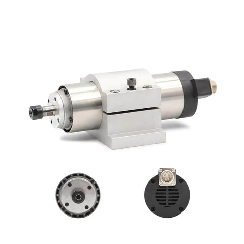 0.8kW ER11 Air Cooled CNC Spindle Motor With 65mm Body And 181mm Length, front and connector views, designed for precision milling.