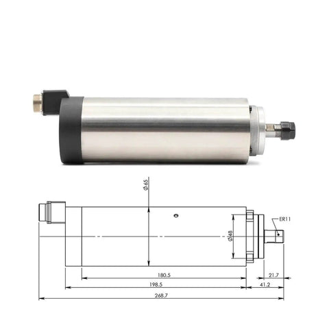 0.8kW ER11 Air Cooled CNC Spindle Motor With 65mm Body And 181mm Length, durable milling tool with technical diagram