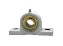 Front view of 1 Wide Pillow Block Ball Bearing Set-Screw Zinc Insert in White Plastic Housing for Shaft Support 205 Series