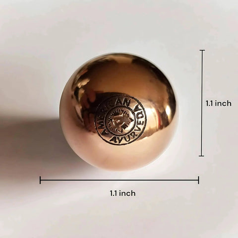 1.1 inches Copper Ball, Copper Metal Ball engraved with "American Ayurveda," ideal for meditation and grounding therapy