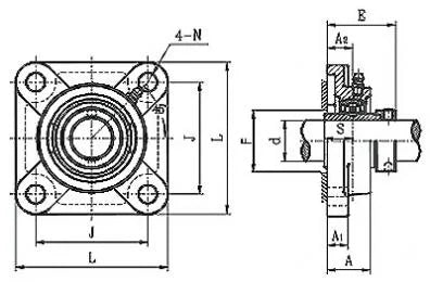 1 1/2" Bearing HCF208-24 Square Flanged Housing Mounted Bearing with Eccentric Collar - VXB Ball Bearings