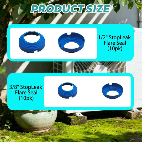 Blue SAE flare seal rings for 1/4" and 3/8" refrigerant fittings; HVAC leak-free seal kit