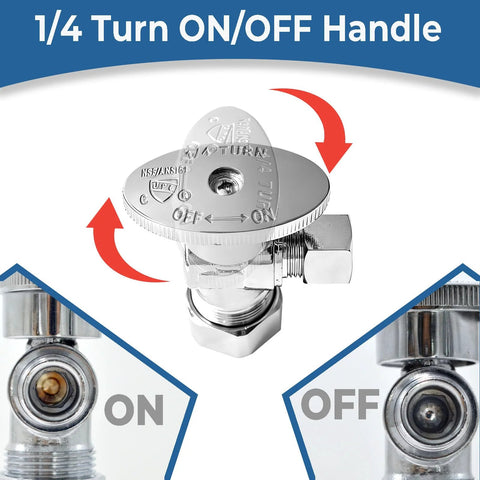 TTFLEX chrome angle stop valve, 1/2 in compression inlet x 3/8 in compression outlet, 1/4-turn shutoff