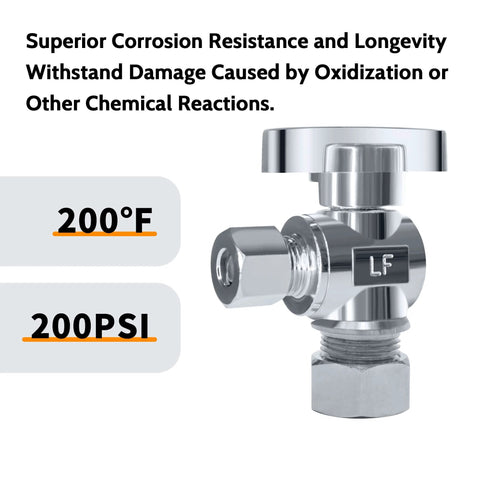 Chrome-plated brass angle stop valve with 1/2 in NOM compression to 3/8 in OD compression