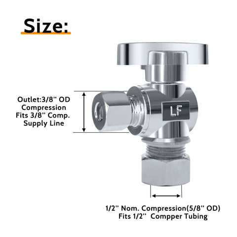 VINTEX chrome-plated brass angle stop valve, 1/2 in. nominal compression x 3/8 in. OD, 1/4-turn shutoff