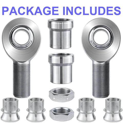 1.25 inch Heim joint rod end kit with tube adapters, misalignment spacers and jam nuts, left and right hand thread chromoly joints