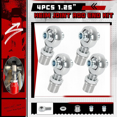 1.25 inch Heim Joint Rod End Kit, chromoly rod ends with right and left hand thread, heat treated, hard chrome plated, 2 pair set