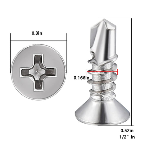 600pcs #8 x 1/2 Inch Flat Head Self Tapping Sheet Metal Screws Stainless Steel High Strength Quick Self Drilling Screws
