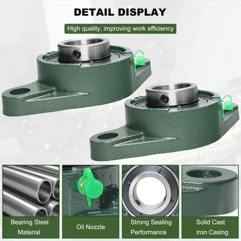2 Pack 1-3/8 Bore Pillow Block Bearing With Flange Mount 2 Bolt Self Aligning Pillow Block Bearings On Solid Cast Iron Base Premium Bearing Steel Durable Heavy Duty Support For Industrial Machinery And Conveyors