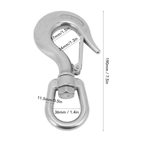 Rotating clevis slip hook, 1.3in stainless steel marine-grade for lifting chains on yachts