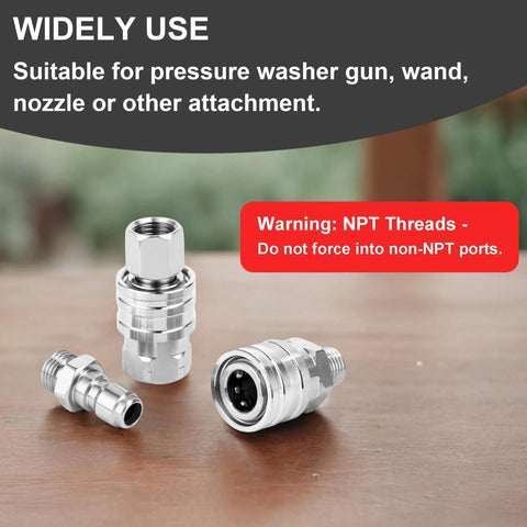 POWER TOWN 1/4 inch quick-connect pressure washer fittings set, stainless steel NPT adapters (3 pcs)