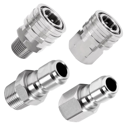1/4 inch stainless steel pressure washer quick-connect fittings set, male and female, 4-pack