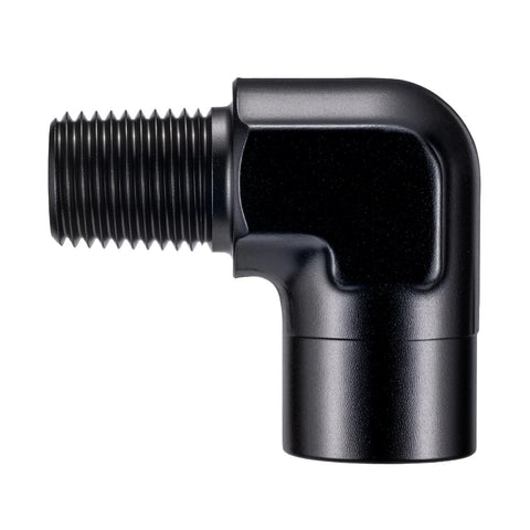 EVIL ENERGY 1/4 NPT female-to-male 90-degree elbow fitting, black aluminum