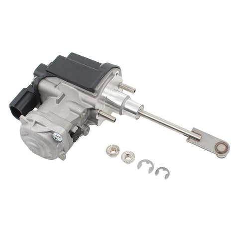 NewYall 1.4TSI turbo actuator for VW/Audi, silver body with black connector and long rod; mounting hardware included.