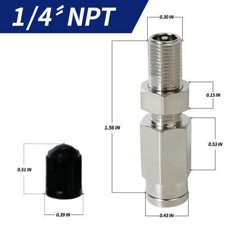 Schrader inflation valve with push-to-connect for 1/4 in OD air line; chrome metal body; 2-pack.