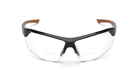 Braswell 1.5 Diopter Anti Fog Safety Glasses With One Size Fits All Nosepiece, front view, clear lenses, black half-frame.