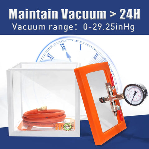 1.5 Gallon Acrylic Vacuum Chamber For Resin Degassing Kit with hose and gauge, silicone and epoxy safe, maintain vacuum over 24 hours.